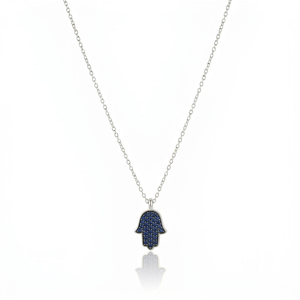 14K Gold Hamsa necklace Blue sapphire