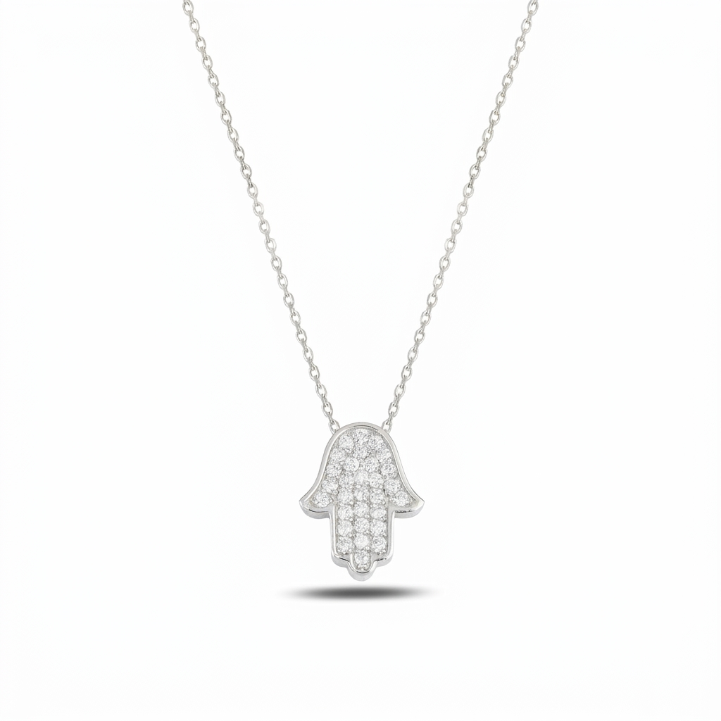14K Gold Thic classic Hamsa Necklace diamonds