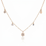 Load image into Gallery viewer, 14k gold Dangling Multi Charm full star paperclip necklace