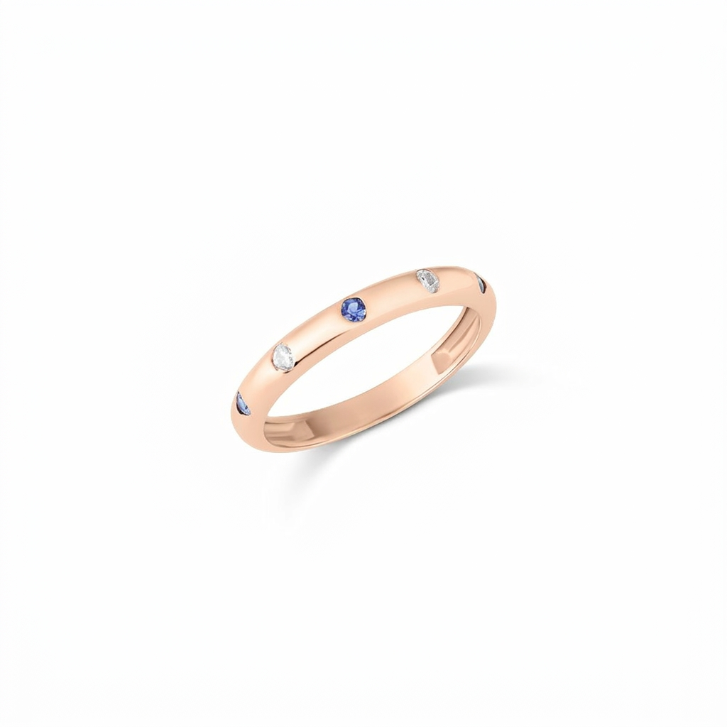 14k Gold Sapphire Diamond Band Ring