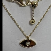 14K gold single diamond 1cm lucky eye necklace